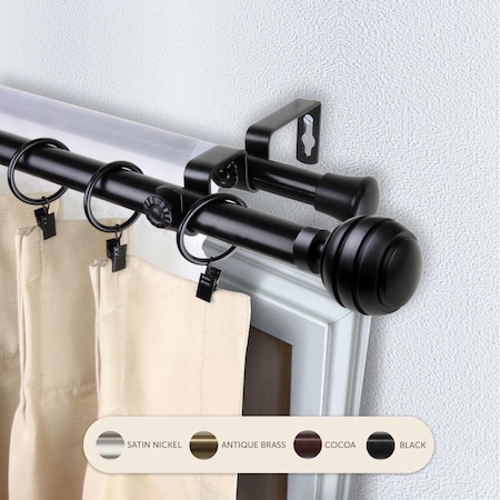 Kd 0.8125 in. Louise Double Curtain Rod with 66 to 120 in. Extension, Black KD3714628